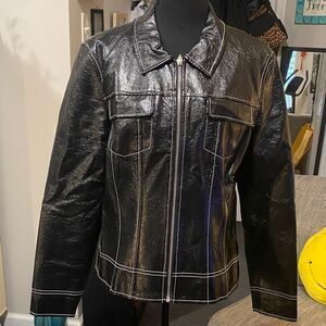 Shiny Black Faux Leather Jacket